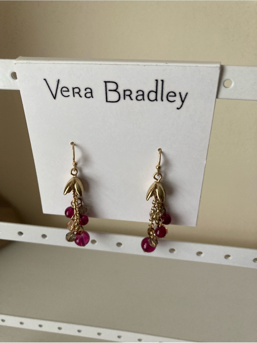 Vera Bradley Gold and Fuchsia Bead Dangle Earrings